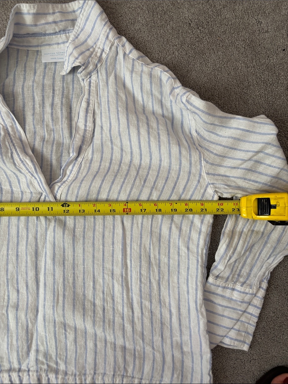 Martha Stewart Collection 100% Linen Blue & White Striped V-Neck Blouse Size M - Picture 9 of 11